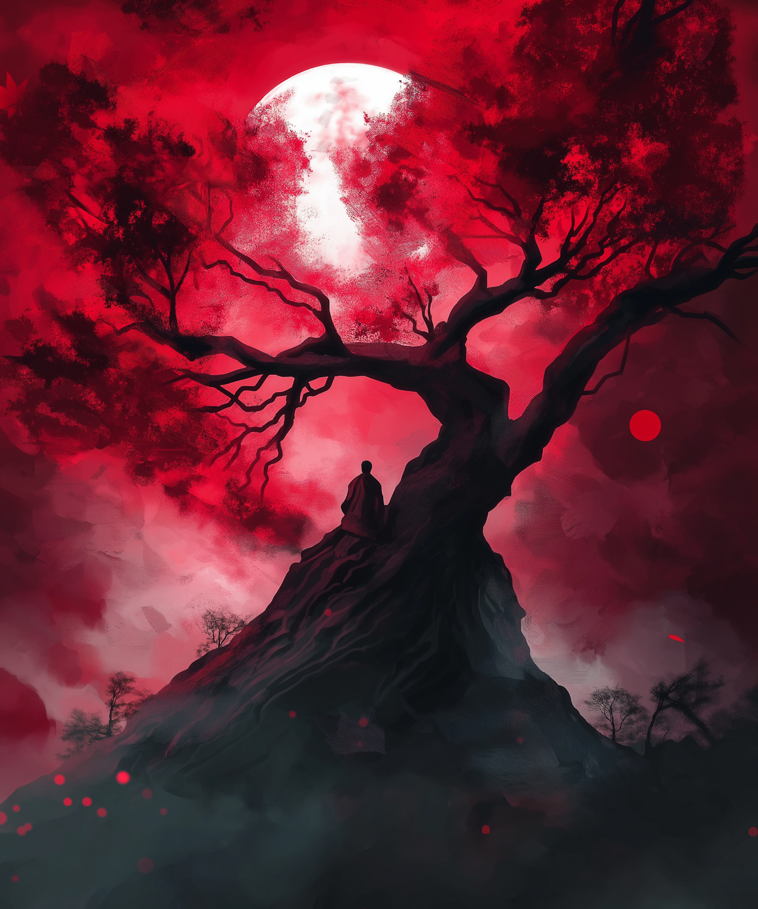 Blood Moon Tree Metal Poster | Dark Fantasy Art Series